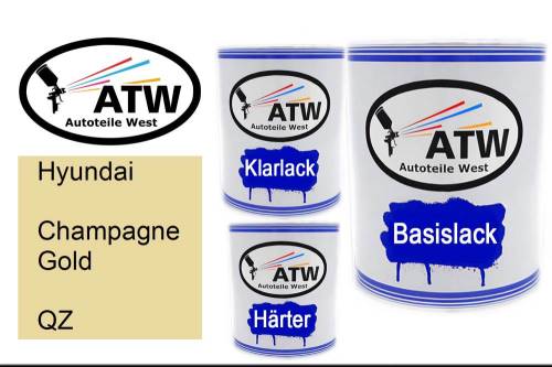Hyundai, Champagne Gold, QZ: 1L Lackdose + 1L Klarlack + 500ml Härter - Set, von ATW Autoteile West.